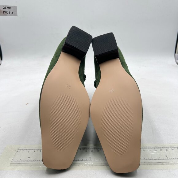 Green Suede Square Toe Ankle Booties Comfy Chunky Low Heel Side Zipper Shoes - Picture 6 of 7